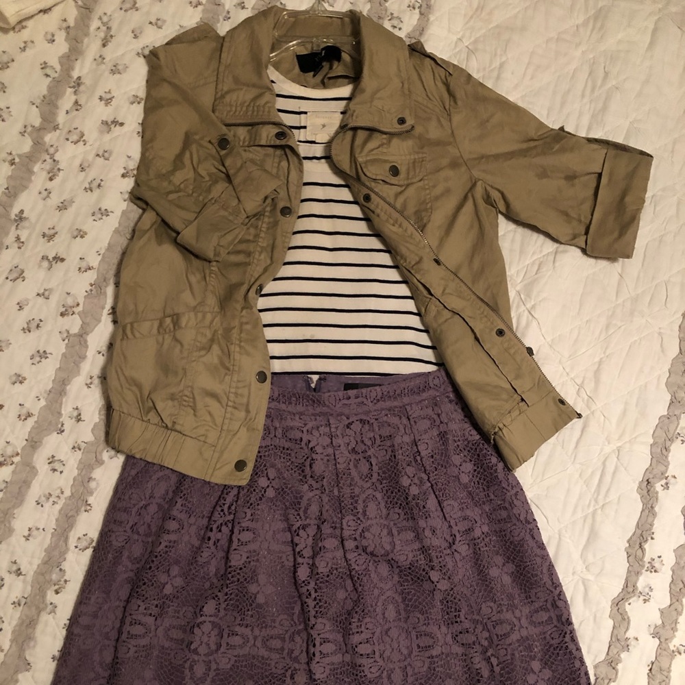 Khaki button up quarter sleeve utility jacket - L